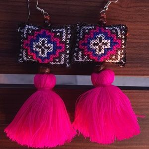 Pillow bohemian cotton tassel earring handmade